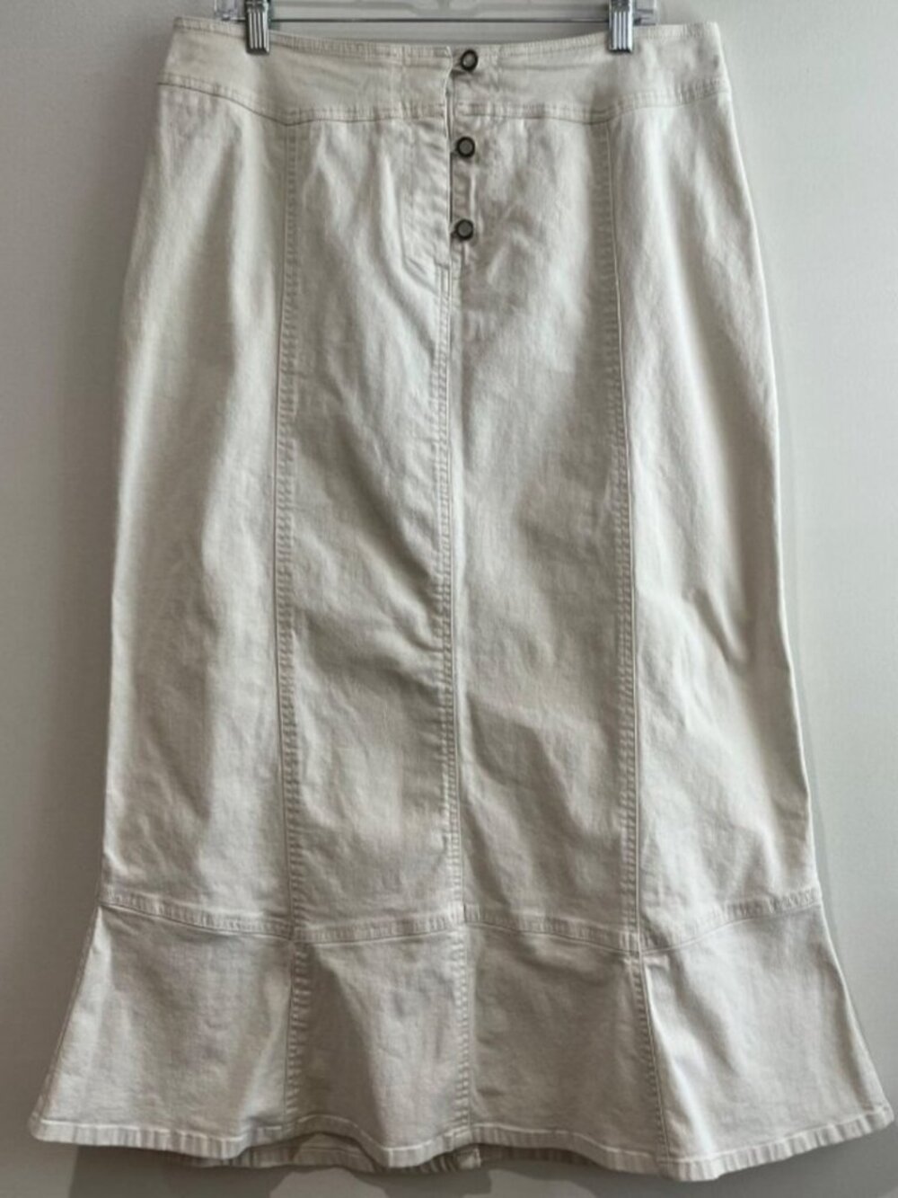 Khaki Denim Midi Skirt Womens 18W Tan Flared Hem🧡